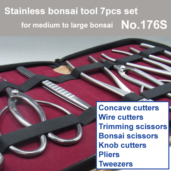 Bonsai tool Stainless 7pcs set  (No.819, No.802, No.810,No.815, No.829, No.831, No.64B)  No.176S