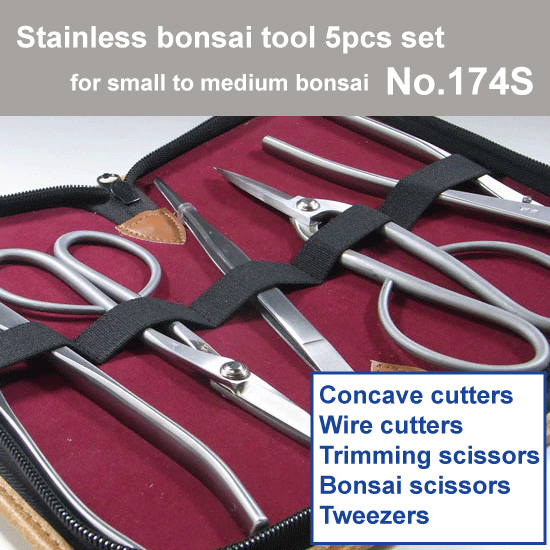 Bonsai tool Stainless 5pcs set (No.802, No.829, No.814, No.827, No.64B)  No.174S